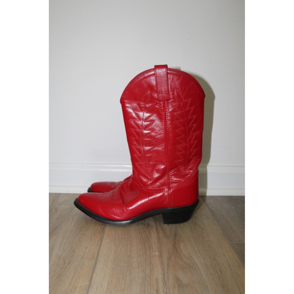 Red Leather Western Cowboy Boots Pointed Toe Embroidered SCL7016M Women's 6.5-7 - Picture 2 of 9